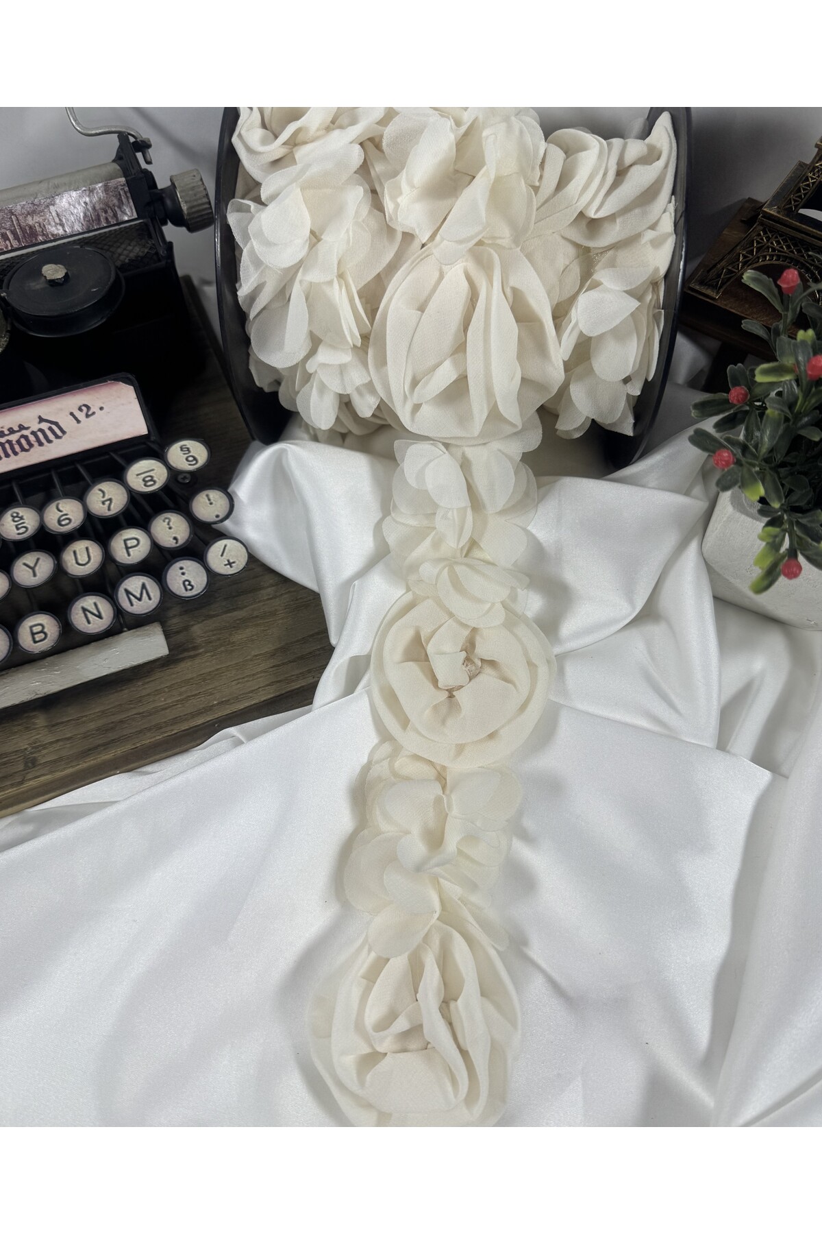 elegant chiffon ribbon accessory with rose motif (1mt)