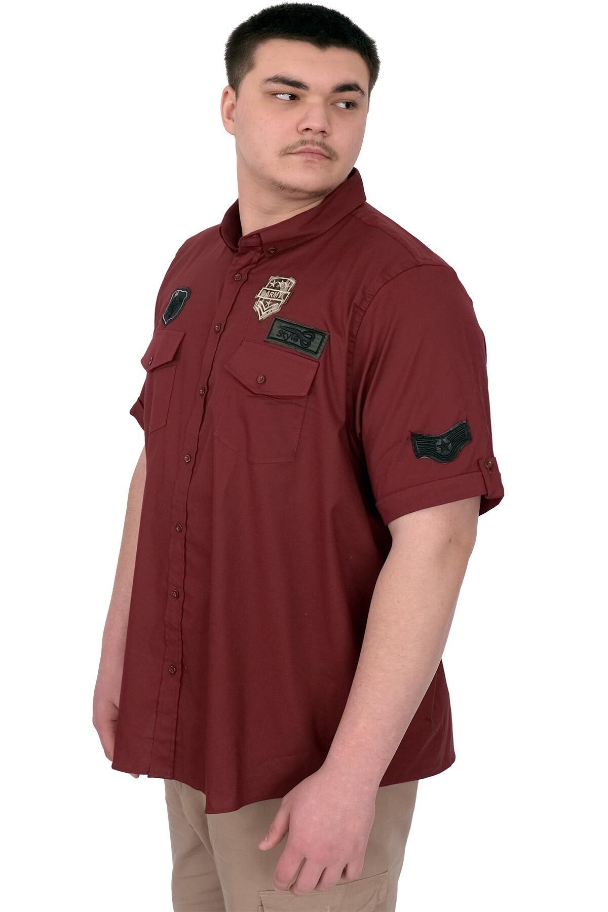 ModeXL Mode XL Büyük Beden Erkek Gömlek Çift Kapaklı Gabardin U25601B Bordo görsel 4