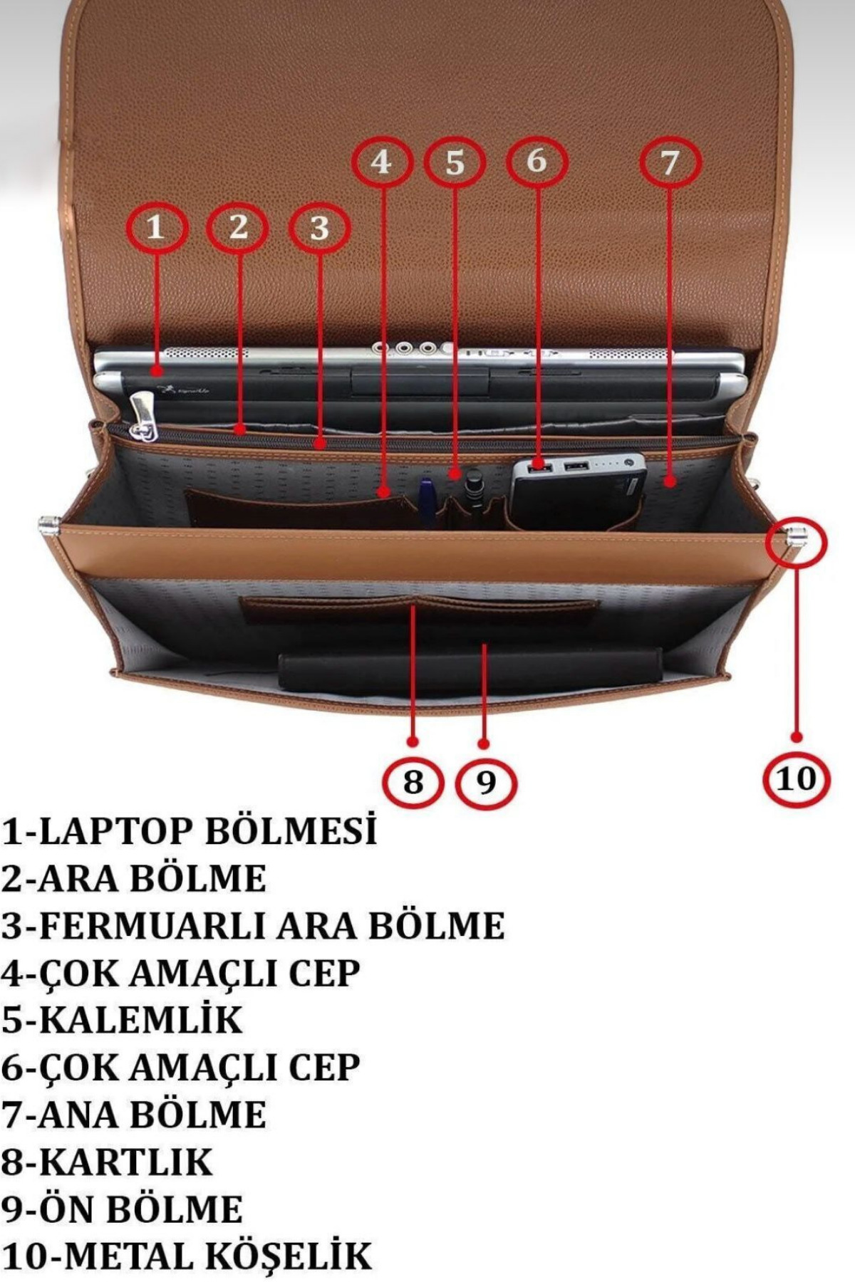Toms Jones  Erkek Evrak Çantası 15,6 inç Organizer Bölmeli A4 Kağıt ve Dosya Uyumlu Omuz Askılı - Görsel 4