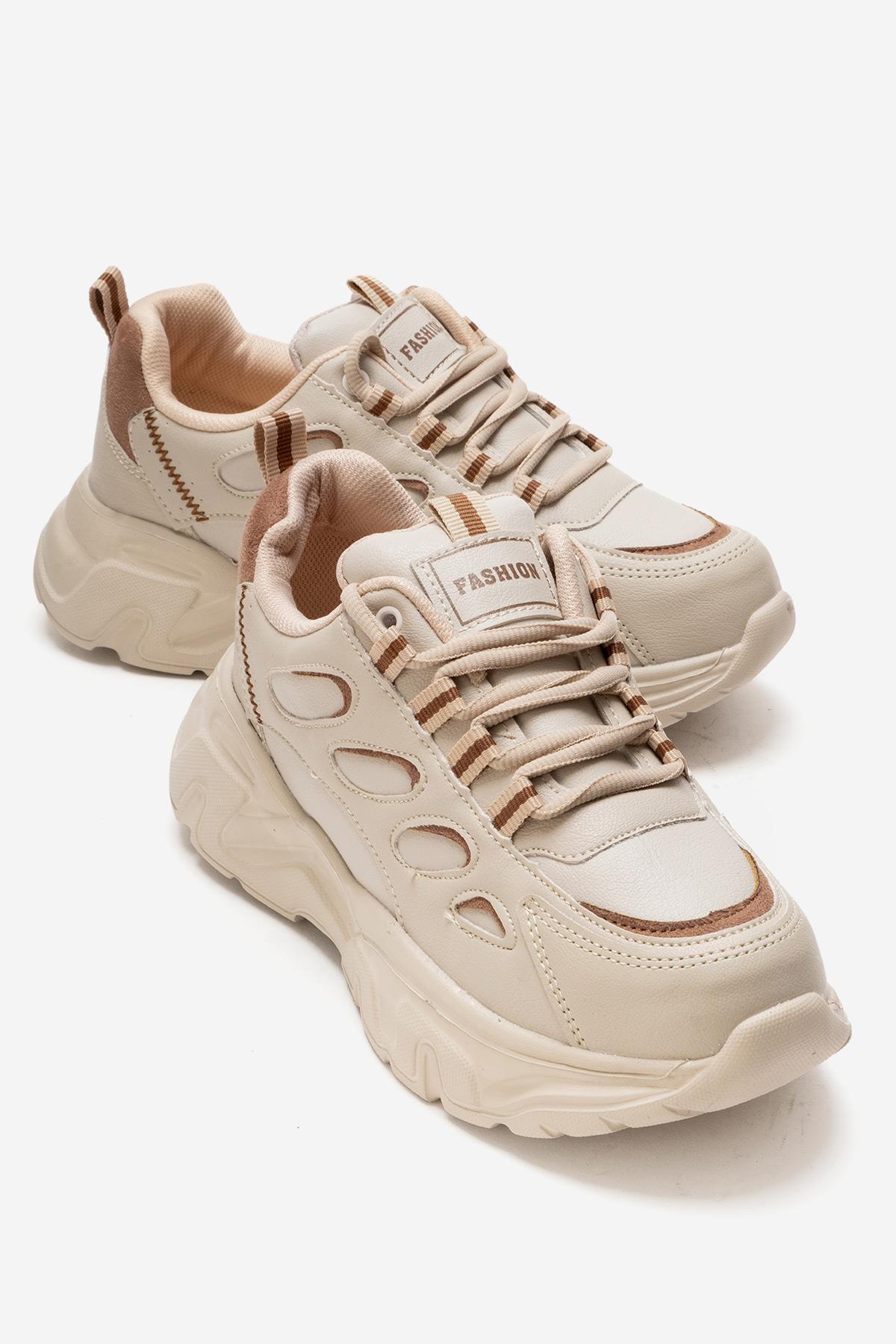 Women's Side Ring Patterned Sports Shoes BEIGE TAN