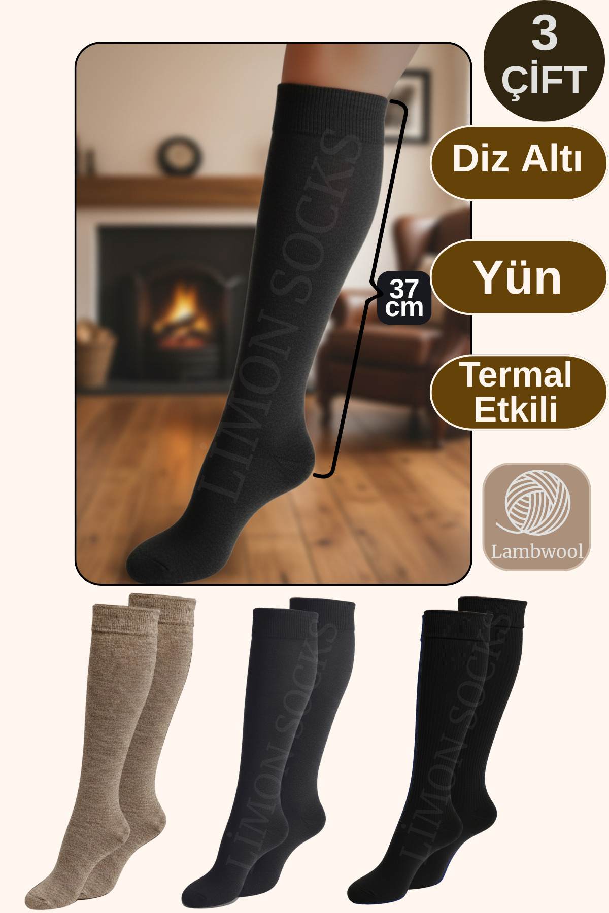 Kadın Çorap Diz Altı Çorap (2 Çift) Uzun Yün Çorap