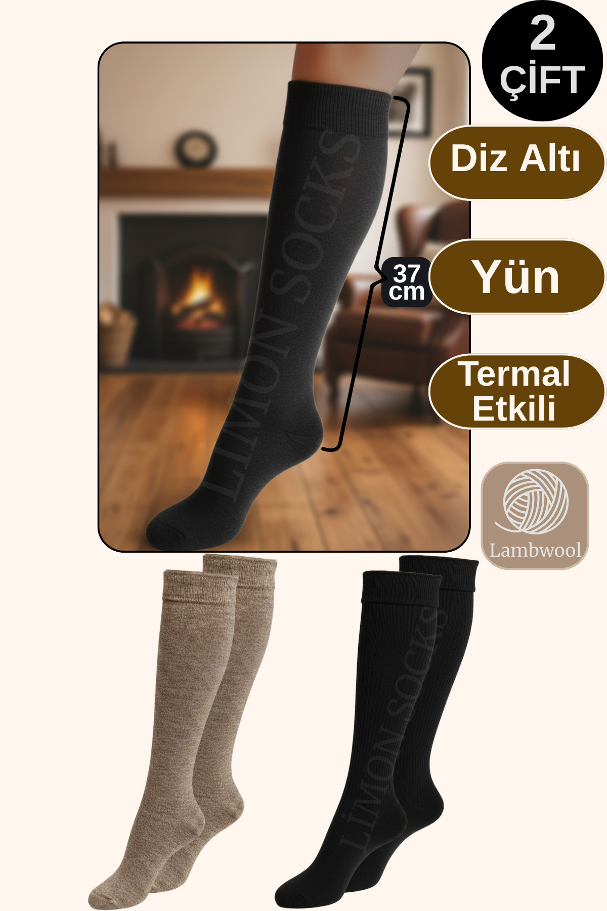 Kadın Çorap Diz Altı Çorap (2 Çift) Uzun Yün Çorap