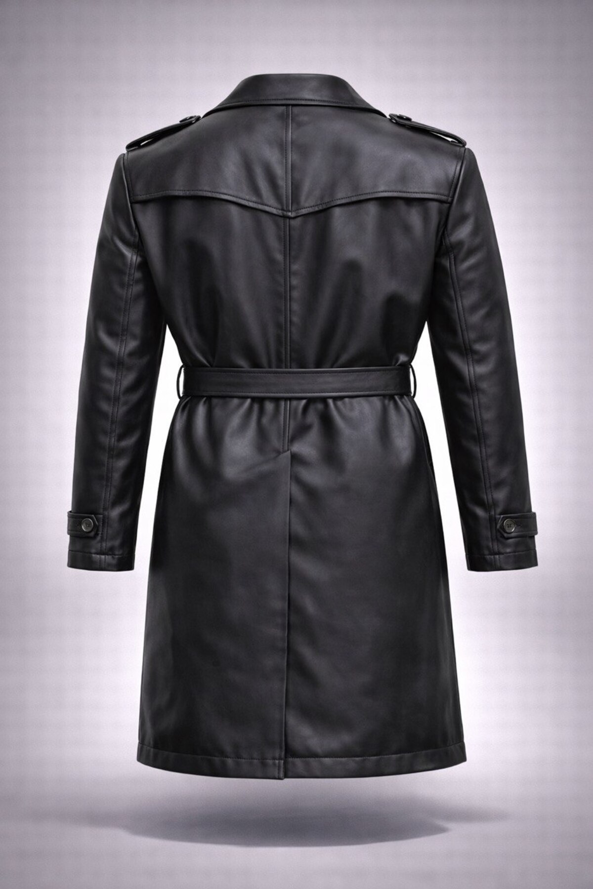 LUMAST  Slim Fit Su Geçirmez Kemerli Kruvaze Deri Trençkot - Görsel 2