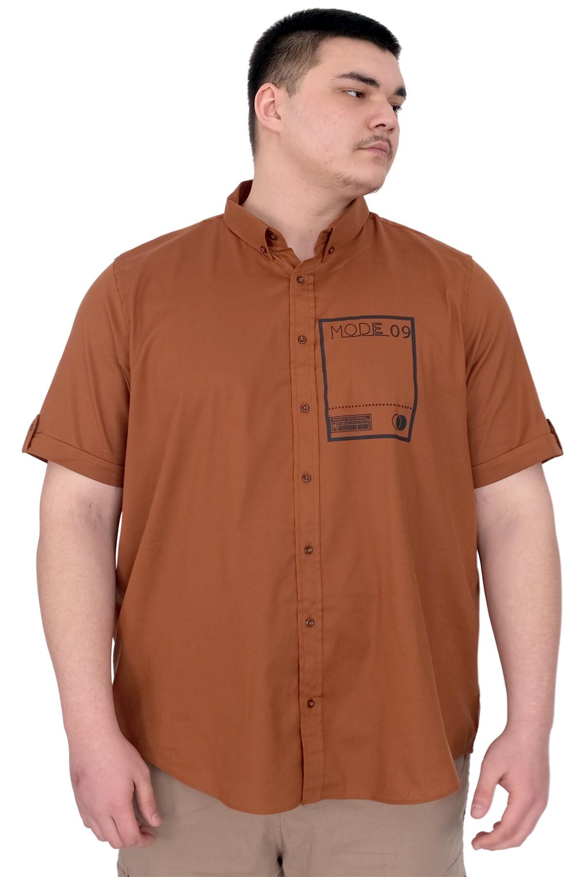 ModeXL Mode XL Büyük Beden Erkek Gabardin Gömlek Mode09 U25603 Tarçın
