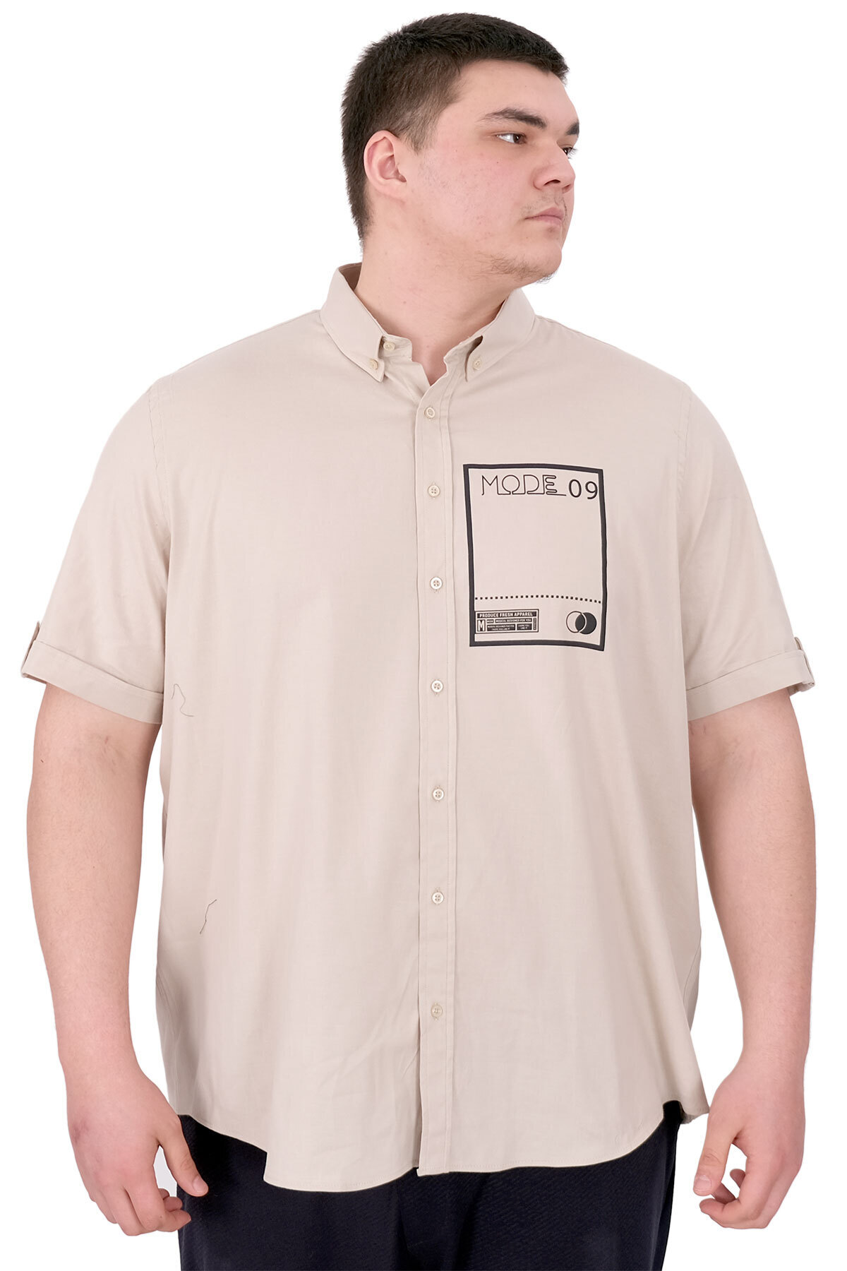 ModeXL Mode XL Büyük Beden Erkek Gabardin Gömlek Mode09 U25603 Bej