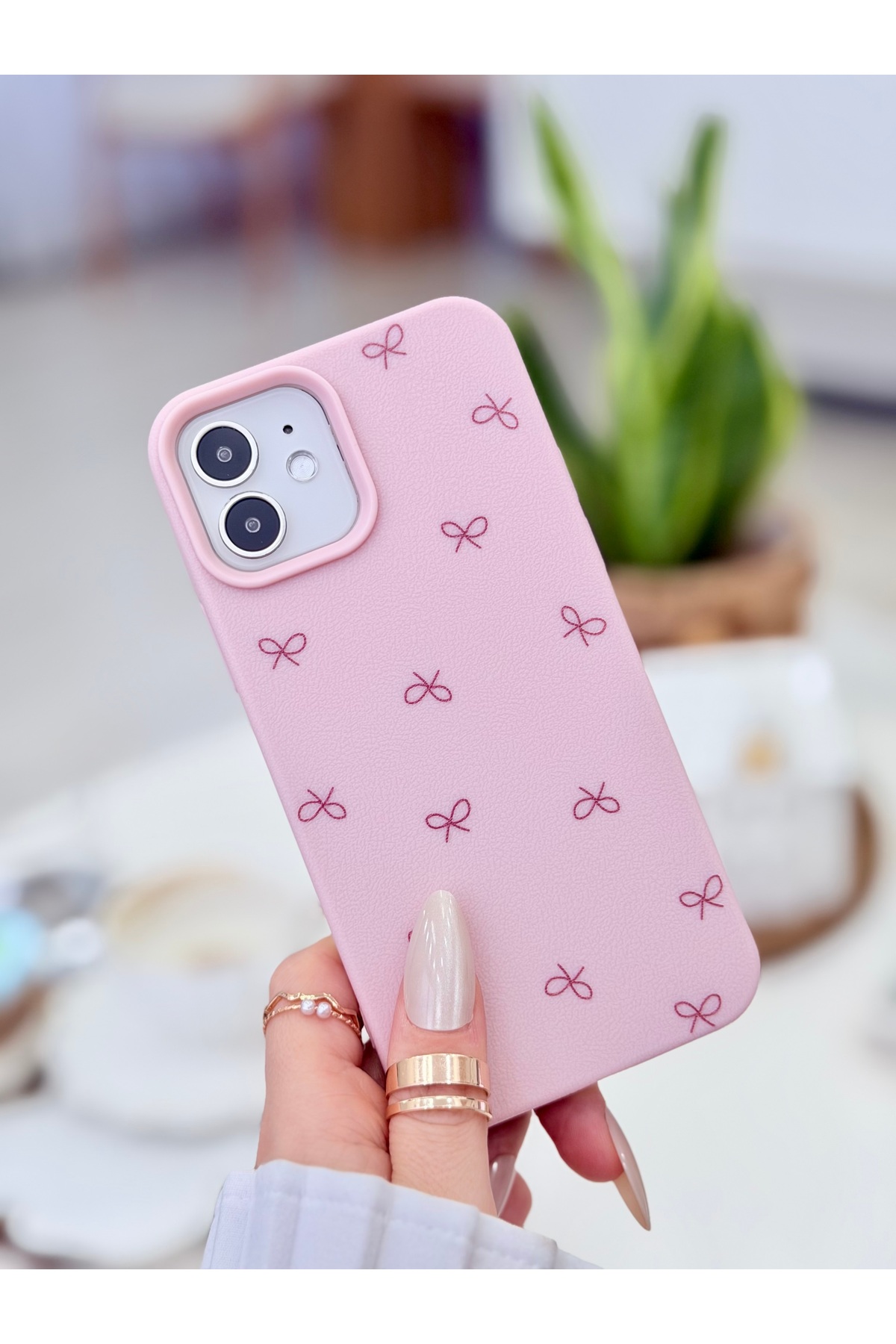Iphone 12 and 12 Pro One-to-One Compatible Pink Bowknot Print Pattern Flexible Silicone Case