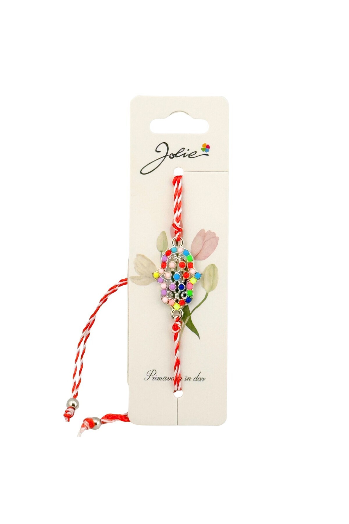 Flippy Martisor Bratara Alb-Rosu cu Pandantiv Metalic, Model 2,Jolie