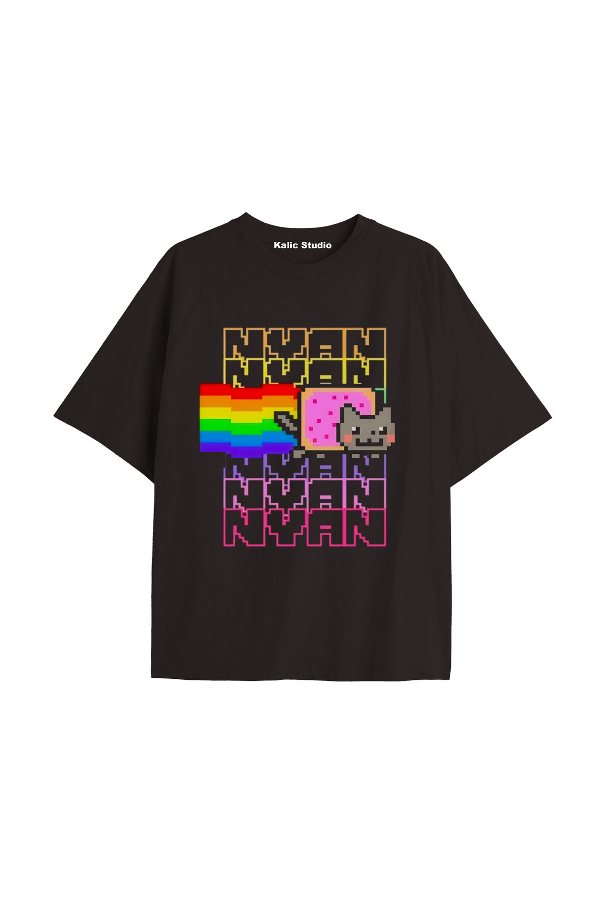 Kalic Studio  Nyan Nyan cat oversize unisex t-shirt siyah