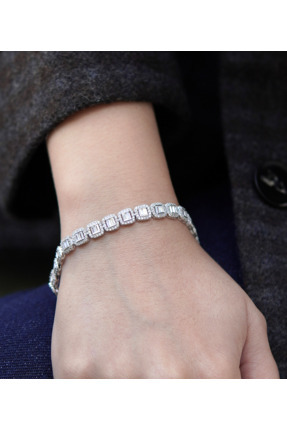 Amora Perla Jewelry 925 Ayar Gümüş Baget Su Yolu Bileklik – Zirkon Taşlı, Rod...