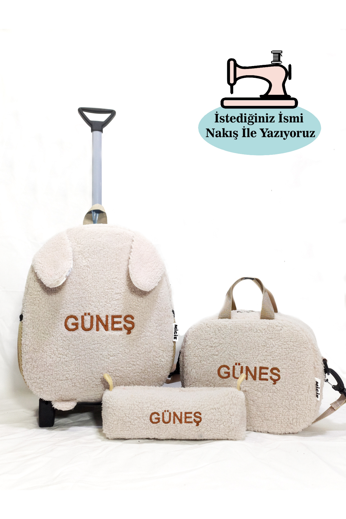 2-7 Year Old Squeegee Bags with Personalized Names +Lunch Bag+ Nursery/Kindergarten Set Plush Beige Rabbit