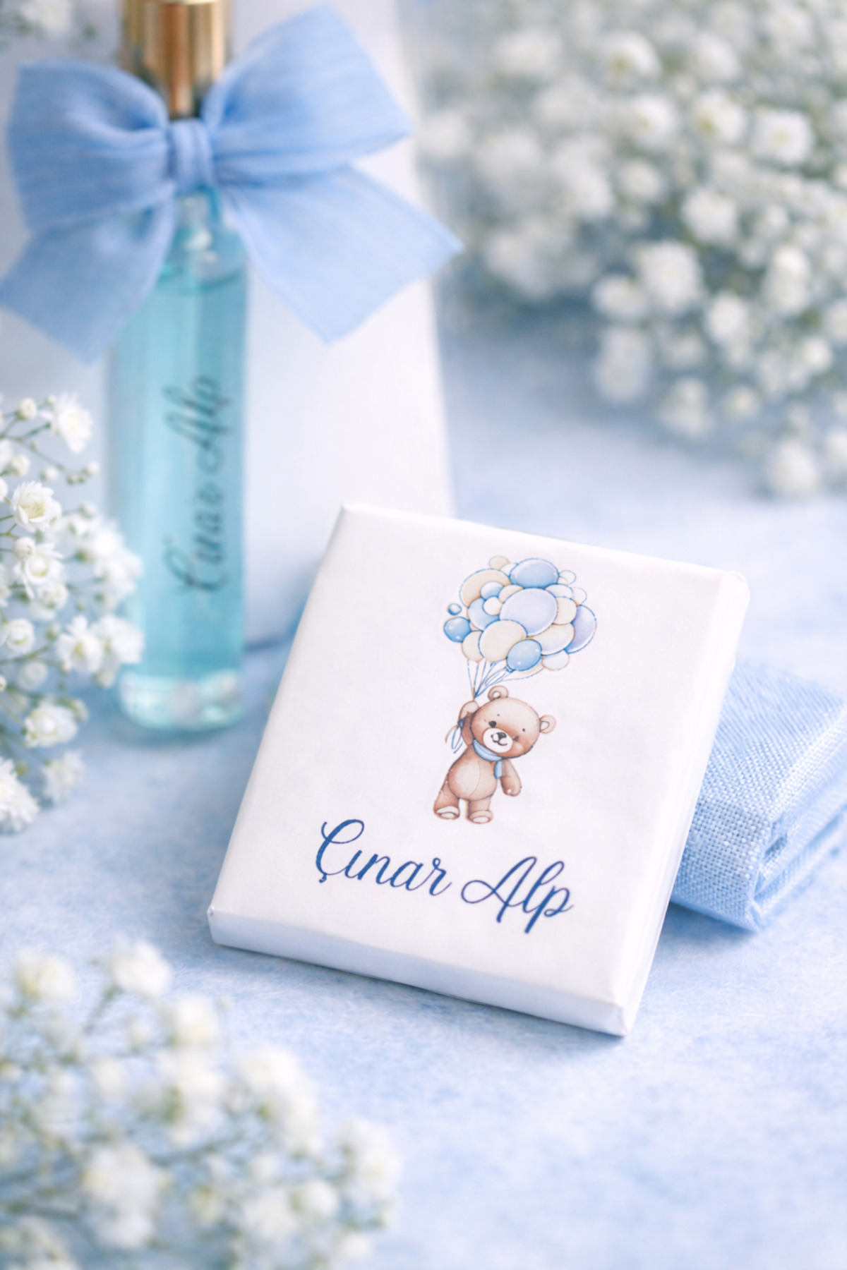 FİORE HEDİYELİK Kız-Erkek Bebek Hediyelik Çikolata Kolonya Seti Kişiye Özel İsimli Bebek Doğum Mevlüt Doğum Günü fotoğrafı 3 (önizleme)