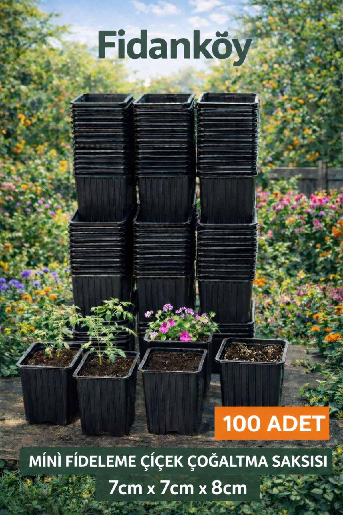 FİDANKÖY Fideleme cicek çoğaltma saksisi 7lik pot mini pot 100
