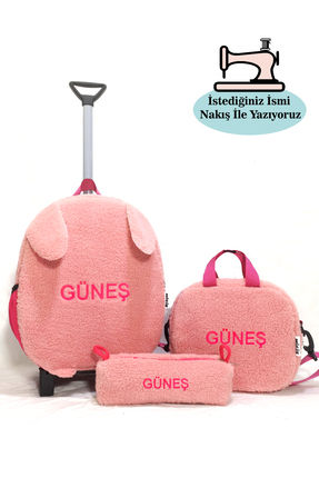 migie Kişiye Özel İsimli 2-7Yaş Çekçek Çanta+Beslenme Çantası+Kalemlik Kreş P...
