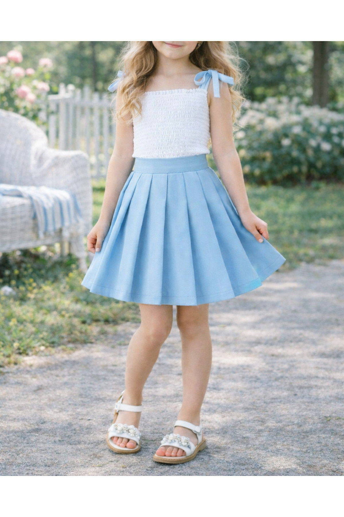 MRDN MODA  Kız çocuğu yüksek bel pileli mini kloş etek