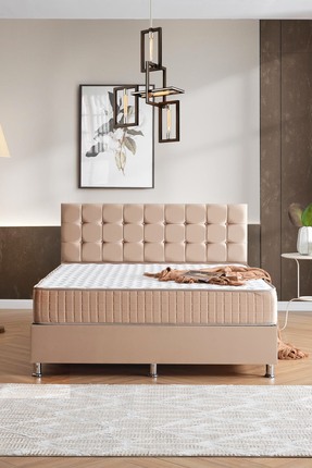 DAKRON Çift Kişilik Baza Başlık Vienza 2'li Set, 160x200 Bej