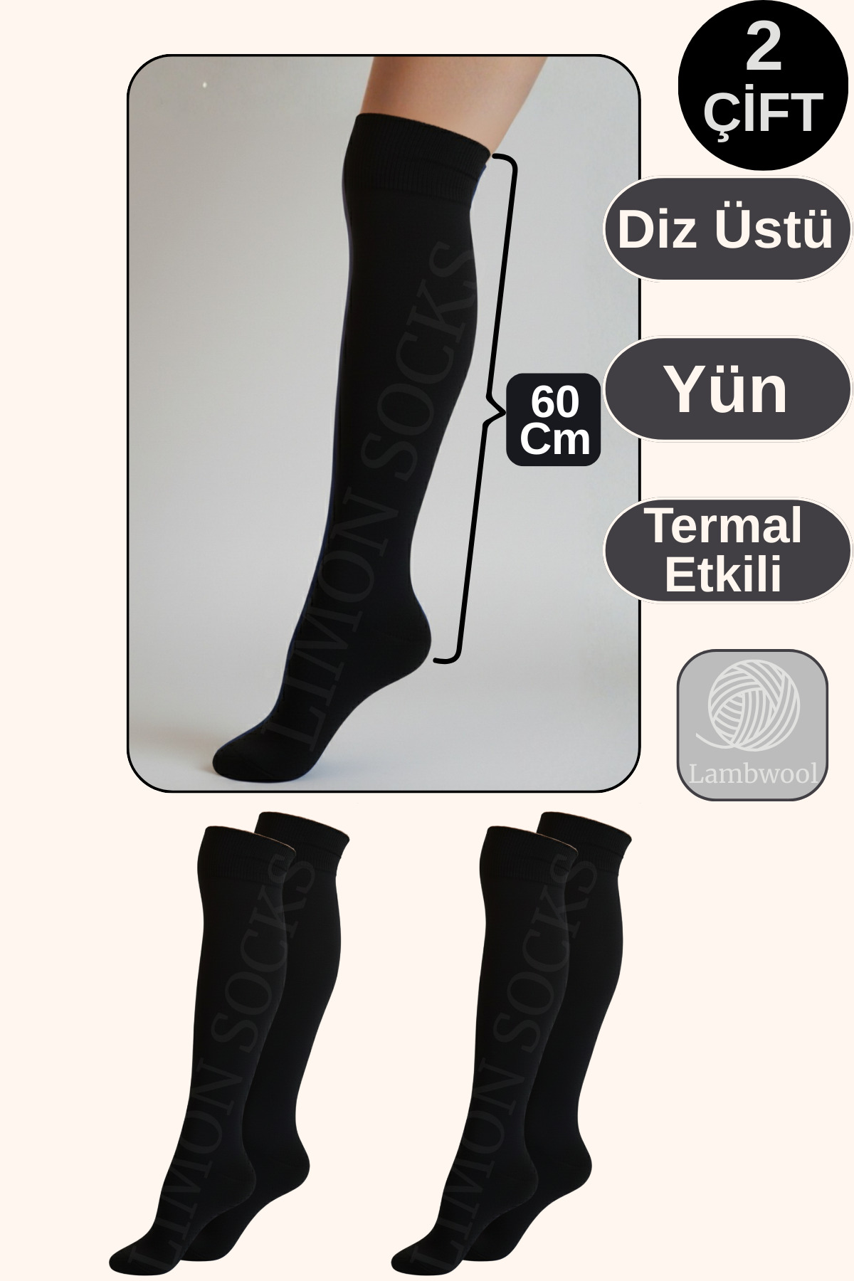 Kadın Çorap Diz Üstü Çorap (2 Çift) Uzun Yün Çorap