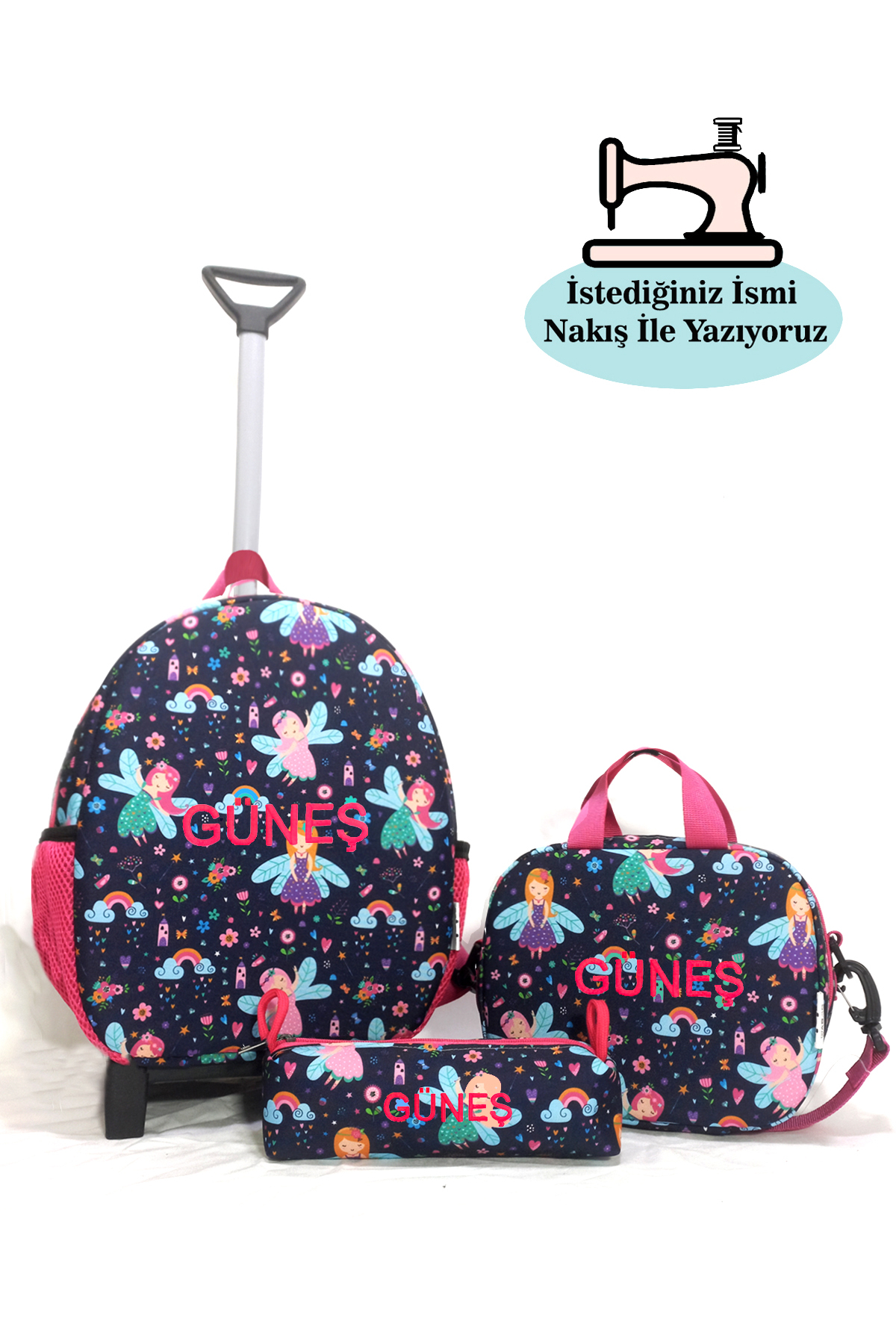 Personalized 2-7Year Rickshaw Bag + Lunch Bag + Pencil Nursery/Kindergarten Set Little Fairy