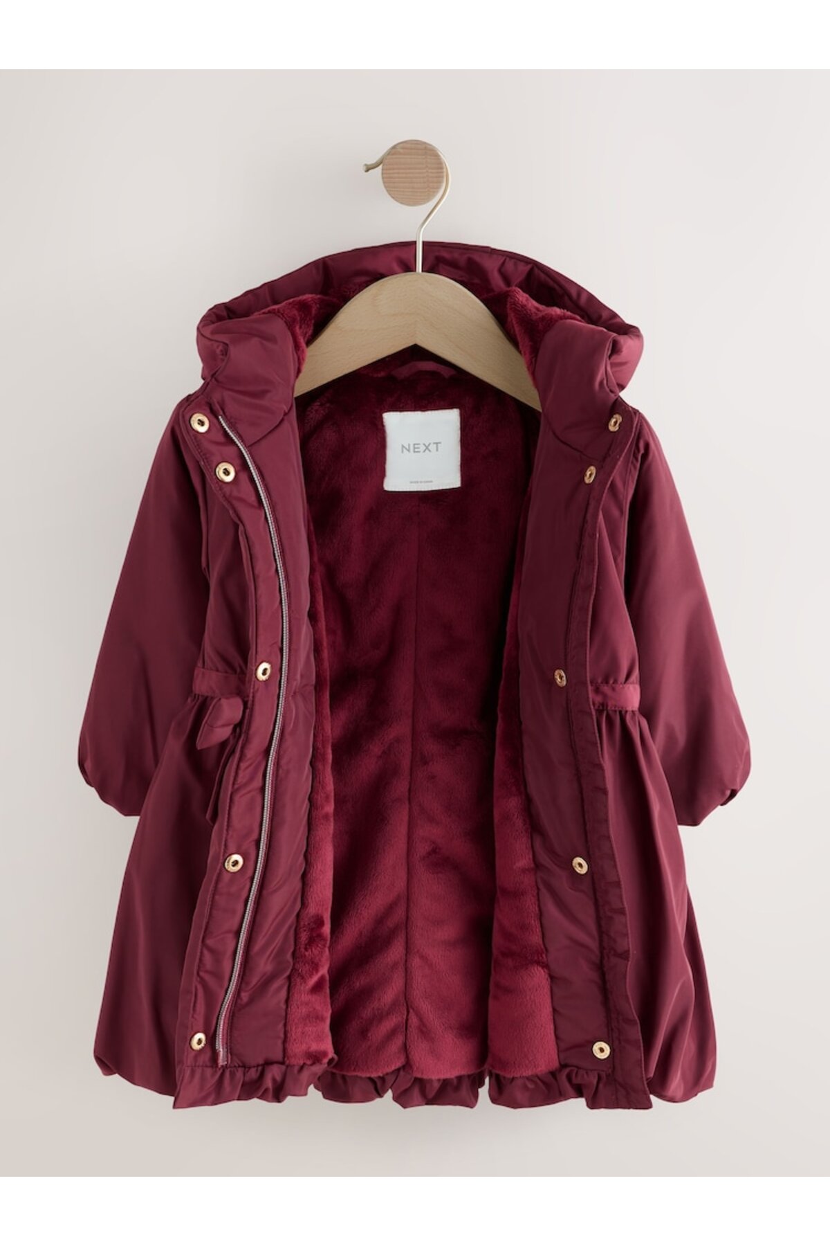 Next Baby Burgundy Red Waterproof Skirted Jacket with Bow Detail fotoğrafı 4 (önizleme)