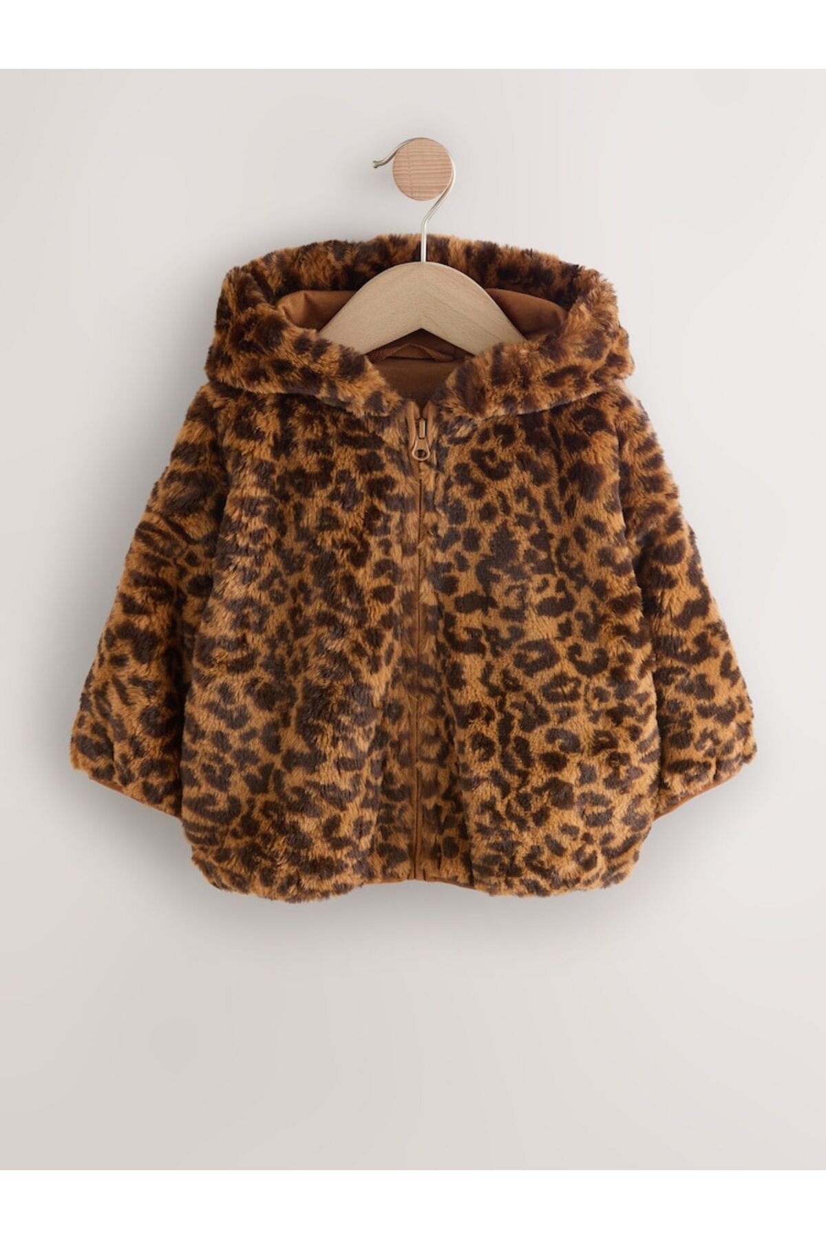 Next Baby Kahverengi Leopar Desenli Suni Kürk Fermuarlı Ceket / Mont fotoğrafı 3 (önizleme)