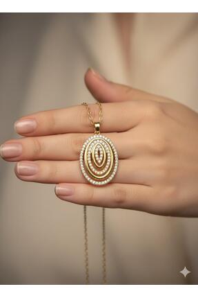 Glowzee Takı & Aksesuar Yüzde Yüz Çelik Zincir Zirkon Taşlı Altın Kaplama 3 l...