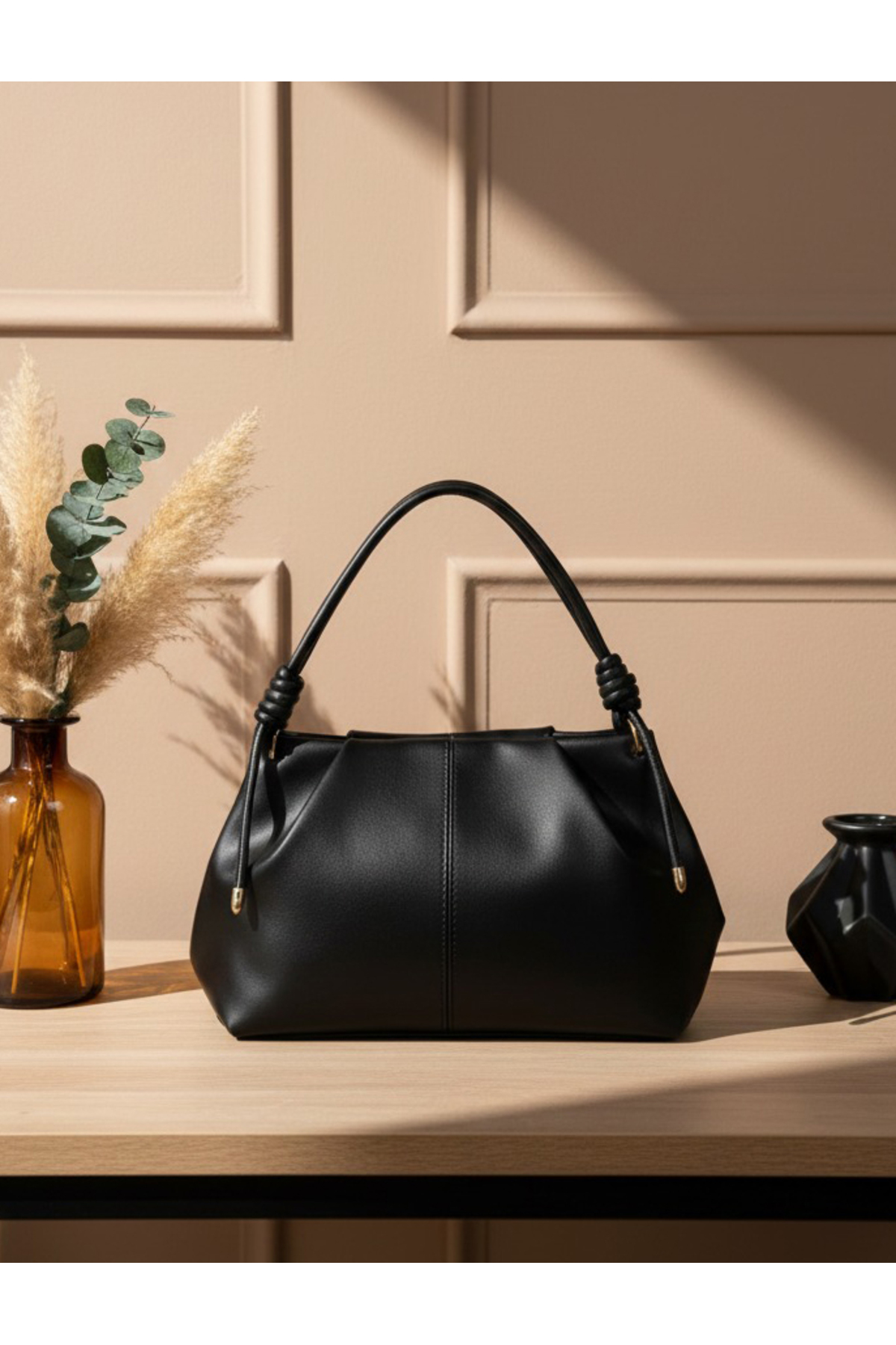TUESFA Women's Black Zippered Shoulder Bag Soft Interior and Exterior Textured Quality Workmanship and Soft Faux Leather Hand Bag