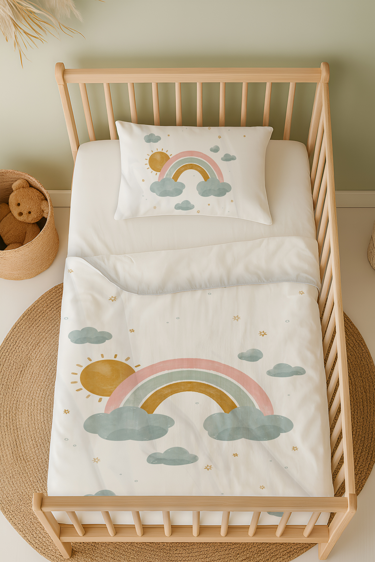 Pastel Rainbow Patterned Bedsheet Crib Duvet Cover SetTLAN-330