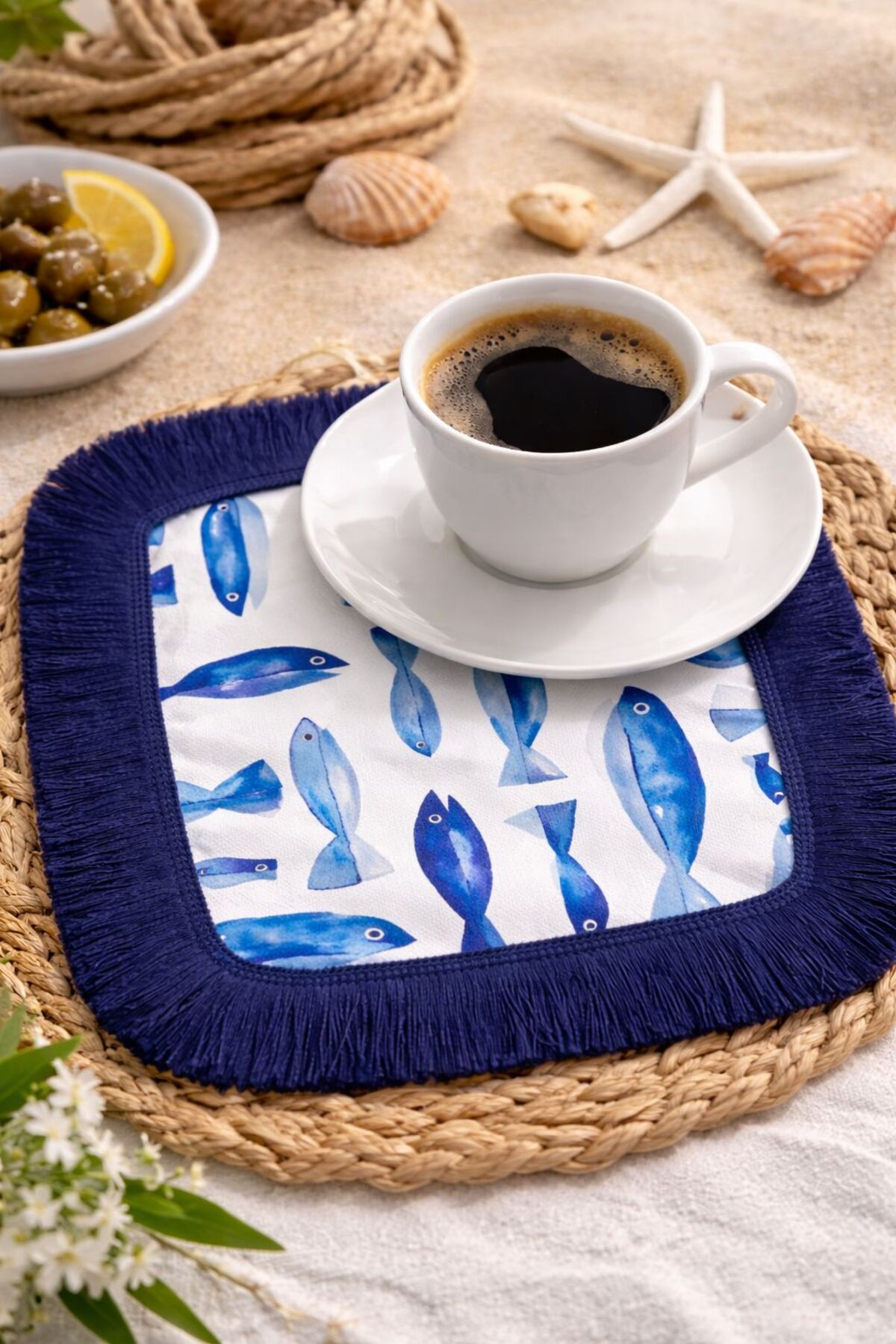 Pastel Fish Pattern Navy Blue Serving Napkin