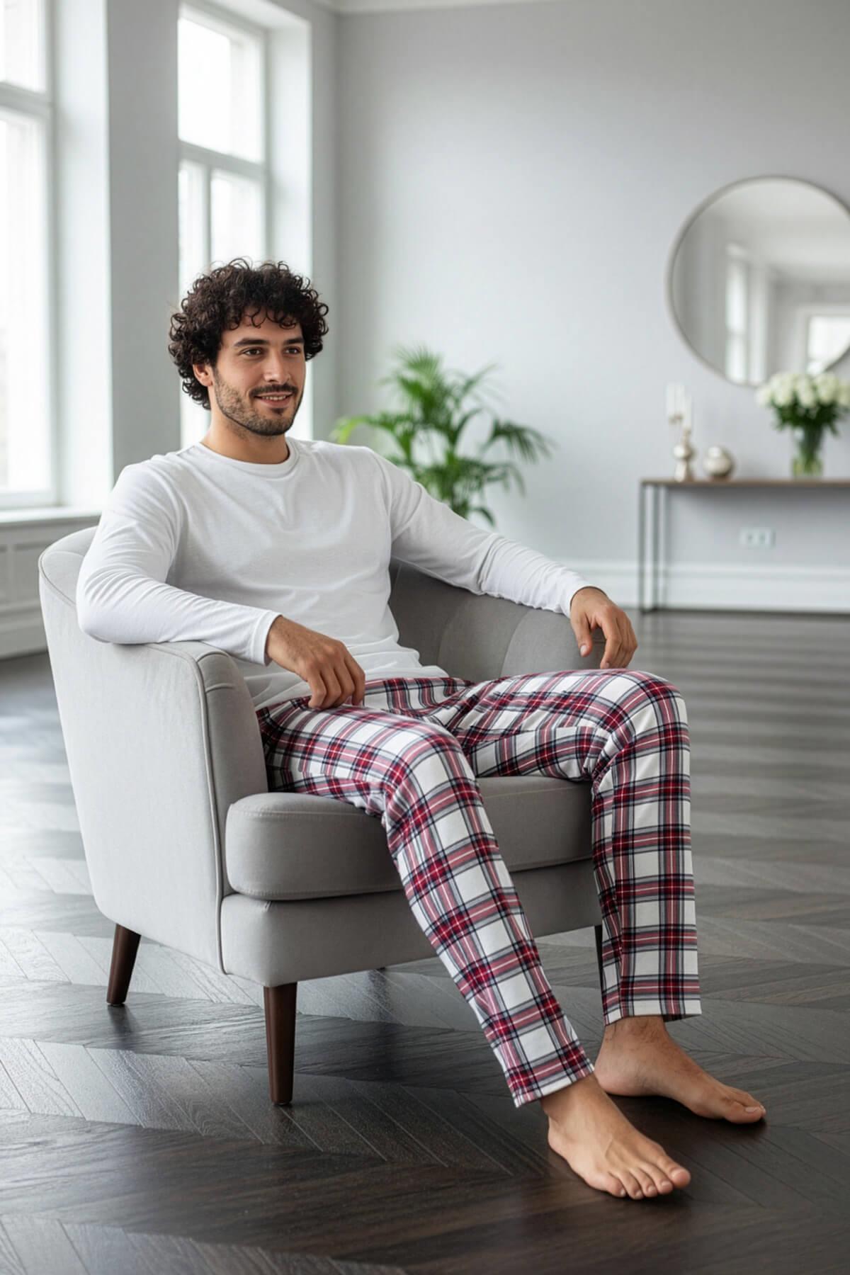 Pijamaevi Beyaz Stylish Erkek Uzun Kol Pijama Takımı görsel 5