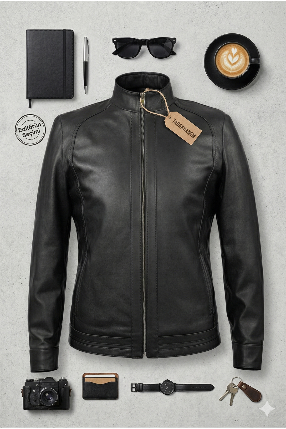 VELZANA  Erkek Kahverengi Hakiki Deri Ceket – Dik Yaka, Puntolu Kapitone Astar, Fermuarlı, Cepli - Görsel 4