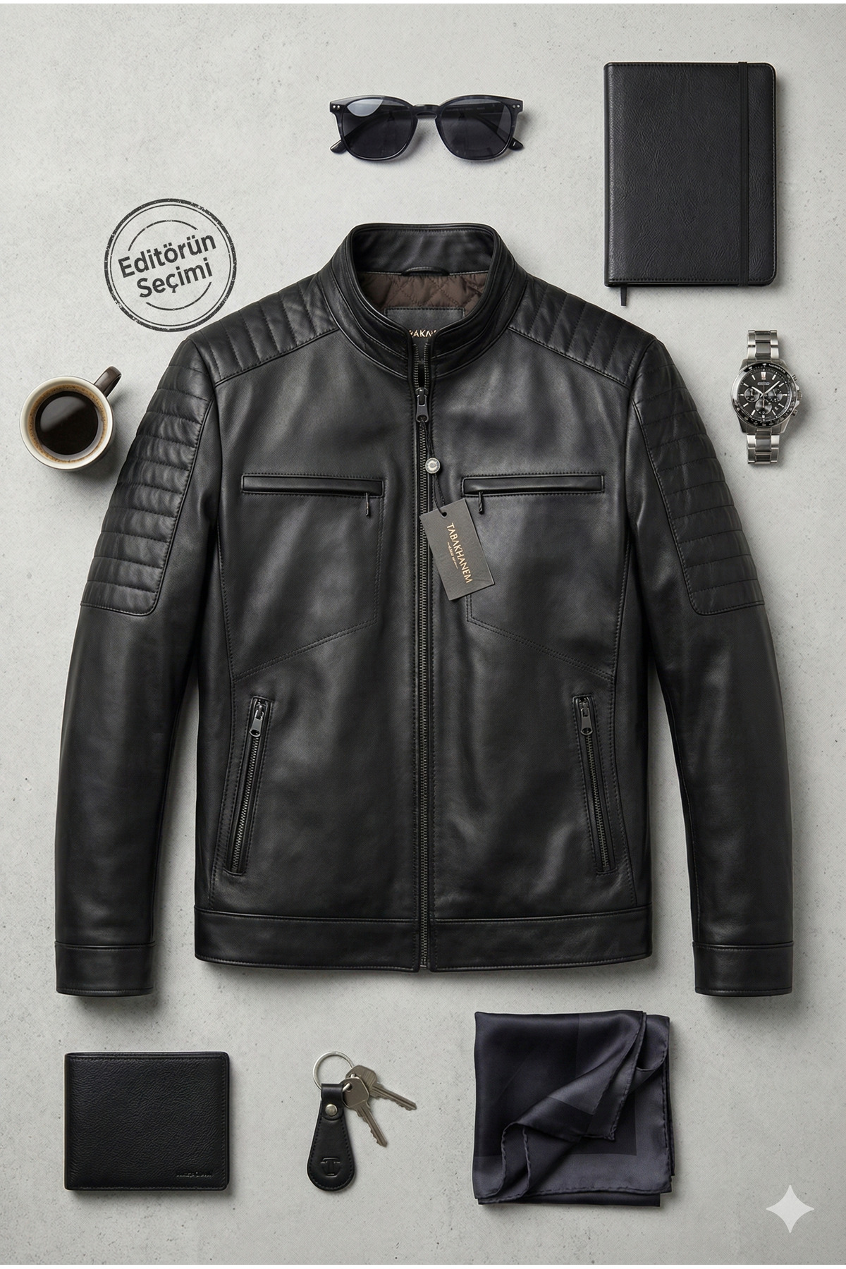 VELZANA  Erkek Kuzu Derisi Deri Ceket Kahverengi – Slim Fit, Fermuarlı, Kapitone Omuz Detay - Görsel 4