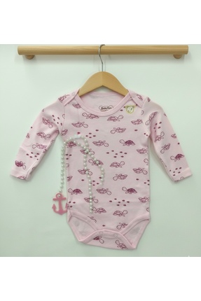 Bebek Kız Pembe Desenli Uzun Kollu Çıtçıtlı Body – Pamuklu Zıbını