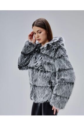 shop Gri Kapüşonlu Kürk