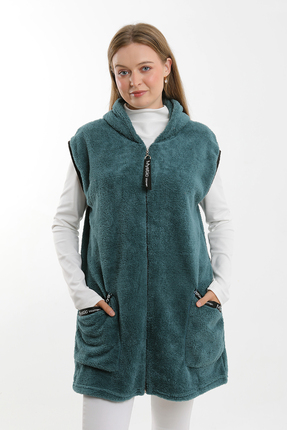 Lüx Sepet WELSOFT PELUŞ YELEK KAPÜŞONLU FERMUARLI GENİŞ BEDEN ARALIĞI