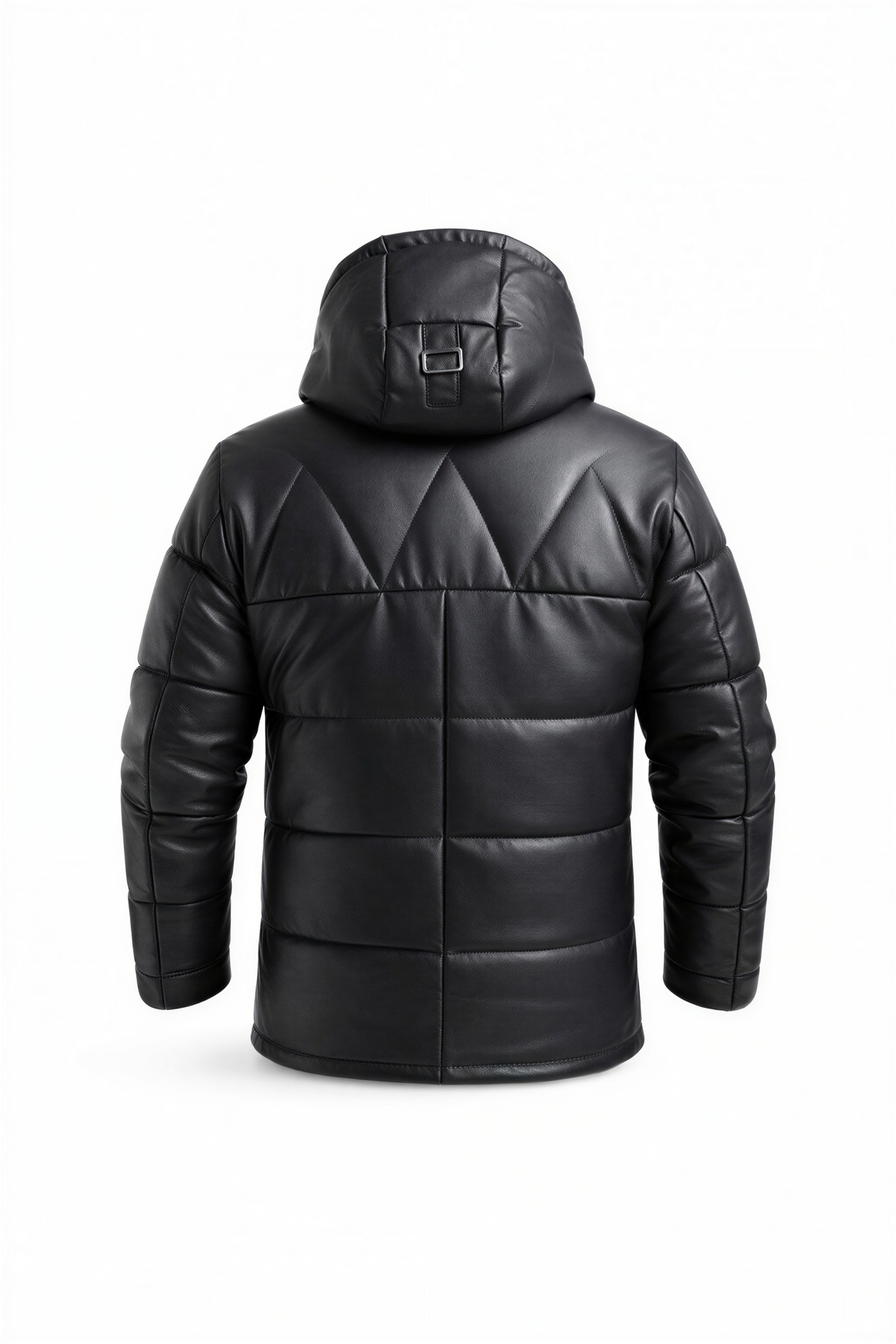 VELZANA  Erkek Siyah Hakiki Deri Şişme Kaban Mont | Kapüşonlu, Fermuarlı, Çıtçıtlı, Cepli - Görsel 3