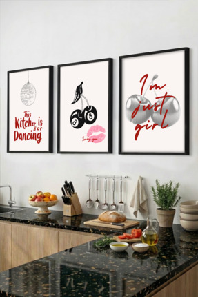 Yoko Home Modern Mutfak Temalı 3’lü Çerçeveli Tablo Seti, Just Girl Dekoratif...