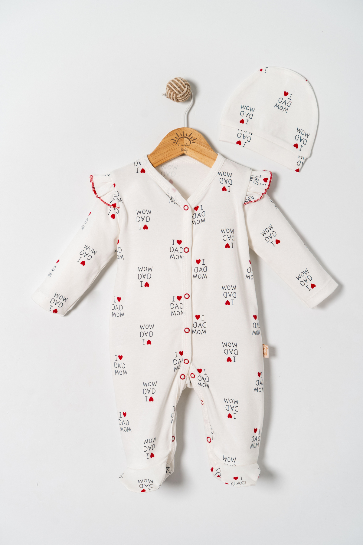 Miniday Baby Kız Bebek Baskılı Tulum Şapkalı Yeni doğan %Pamuklu Hastane çıkışı Uyku Tulumu Önden Çıtçıtlı Basıc fotoğrafı 2 (önizleme)