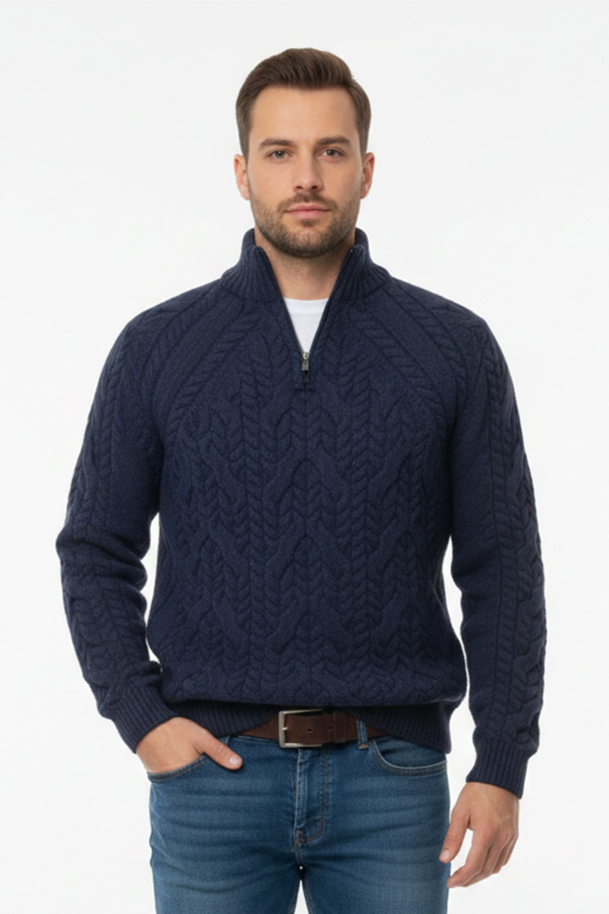 Men's Half Turtleneck Zippered Sweater