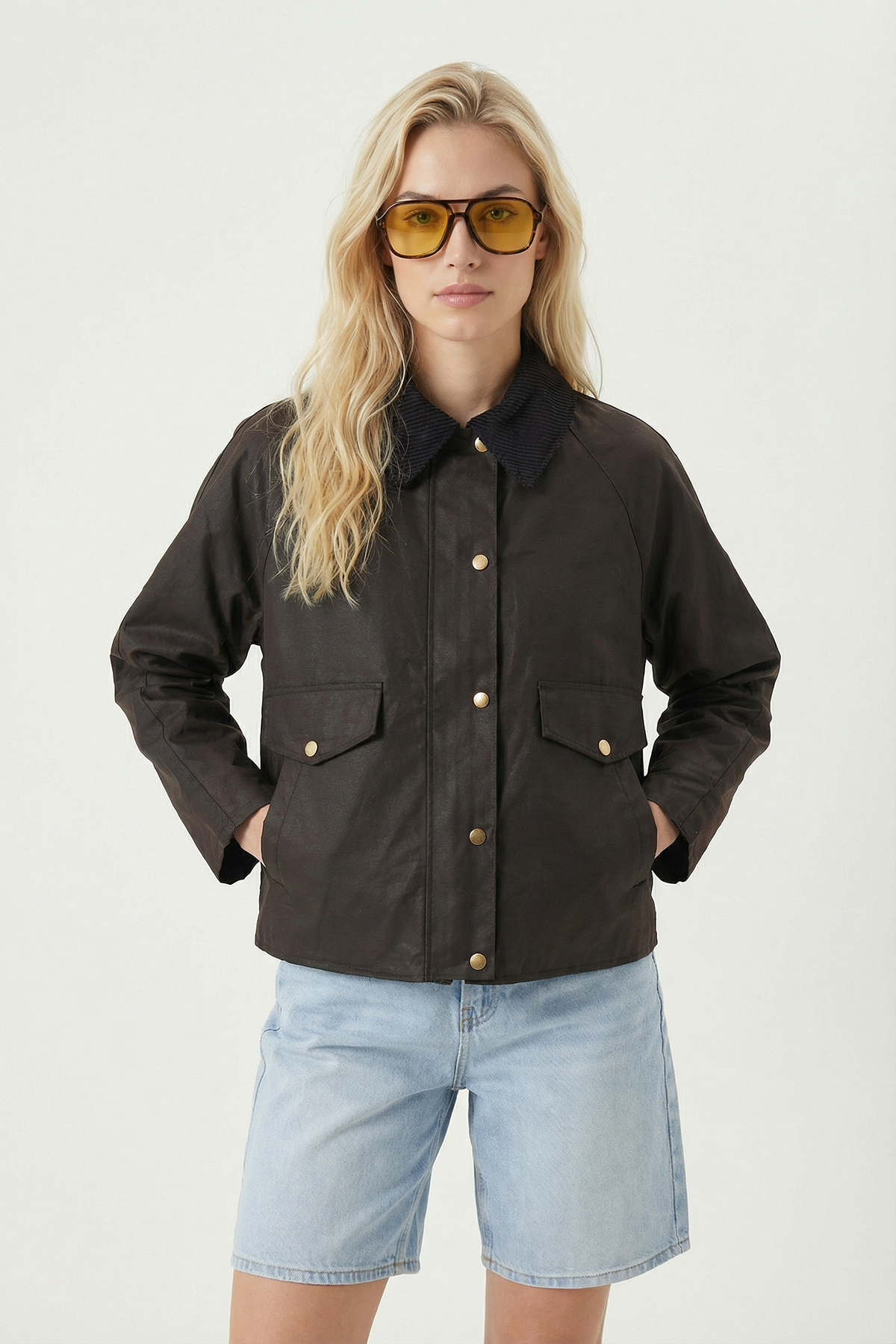 Lovelyİstanbul  Mumlu Görünümlü Kontrast Detaylı Ceket LBY0037 KAHVERENGİ - Görsel 3