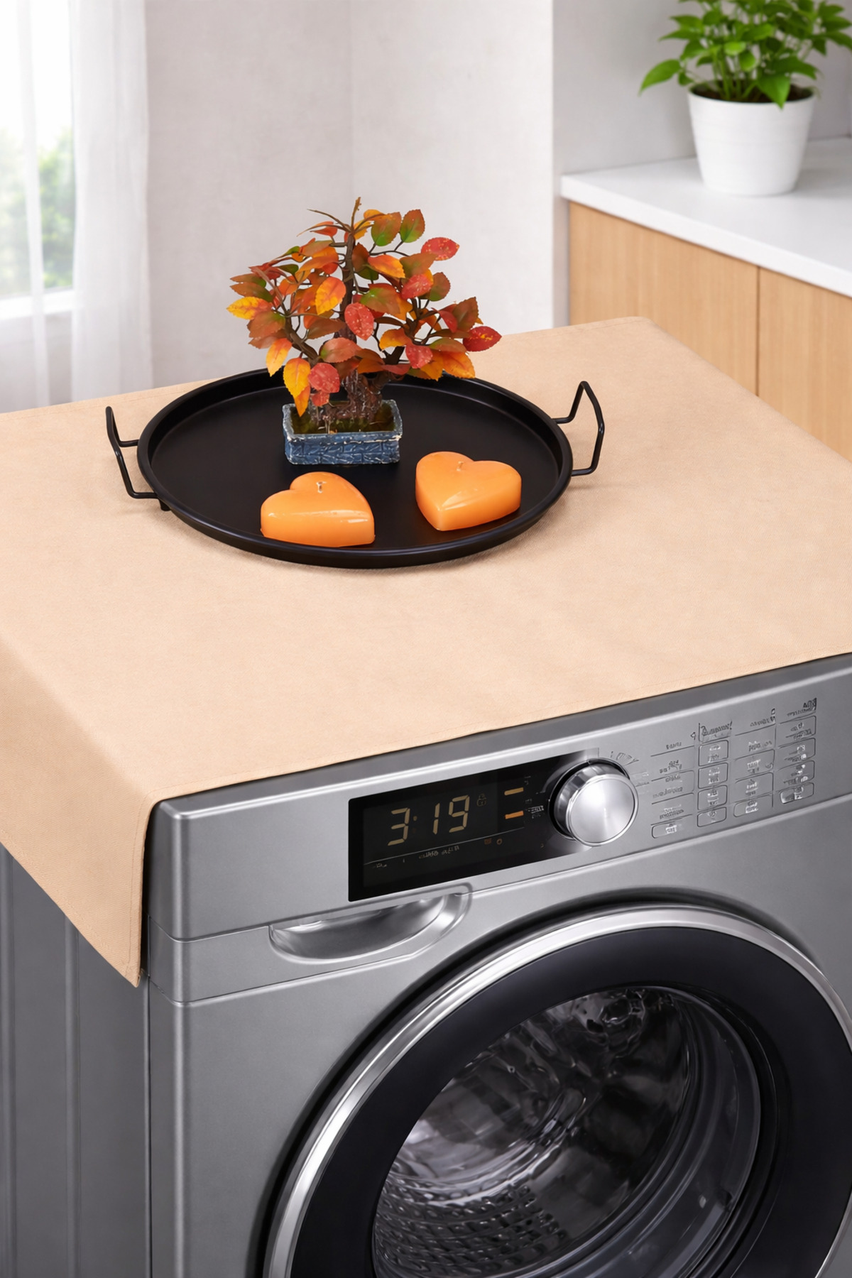 Washing Machine Cover Liquid Proof Fabric Brown Color Plain Model