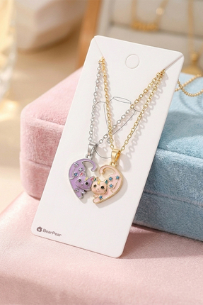 Bear&Pear 2'li Mıknatıslı Kolye Kedili Kolye Arkadaşlık Kolyesi 2 Adet