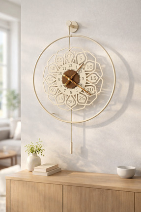 Wallover Design Büyük Boy Flow Bej Duvar Saati Sessiz Quartz Mekanizma 50x75,...