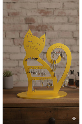 Print Türk Dekoratif Kedi Figürlü Ahşap MDF Takı Standı Masaüstü Organizer - ...