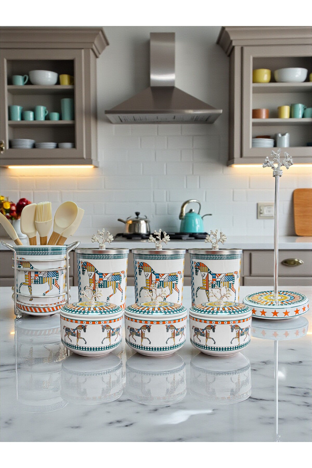 Kitchen Set 103 Spices Breakfast Paper Towel Holder Spoon Holder Herm Horse Pattern Silver