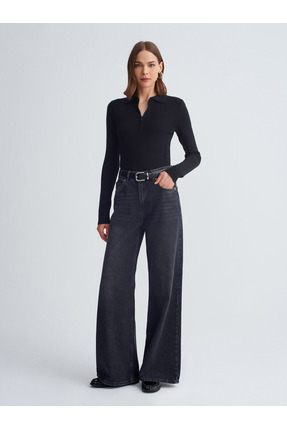 Dilvin 72114 %100 Pamuk Wide Leg Jean-Siyah
