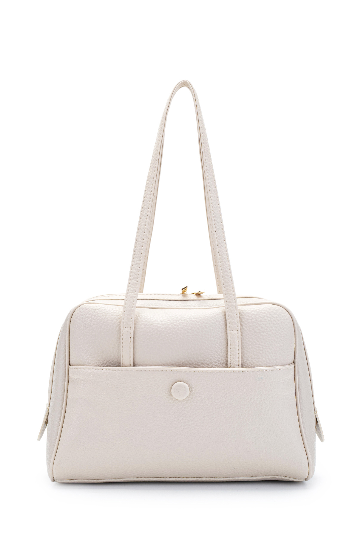 Front Pocket Detailed Leather Rocky Women's Sleeve Bag Cream