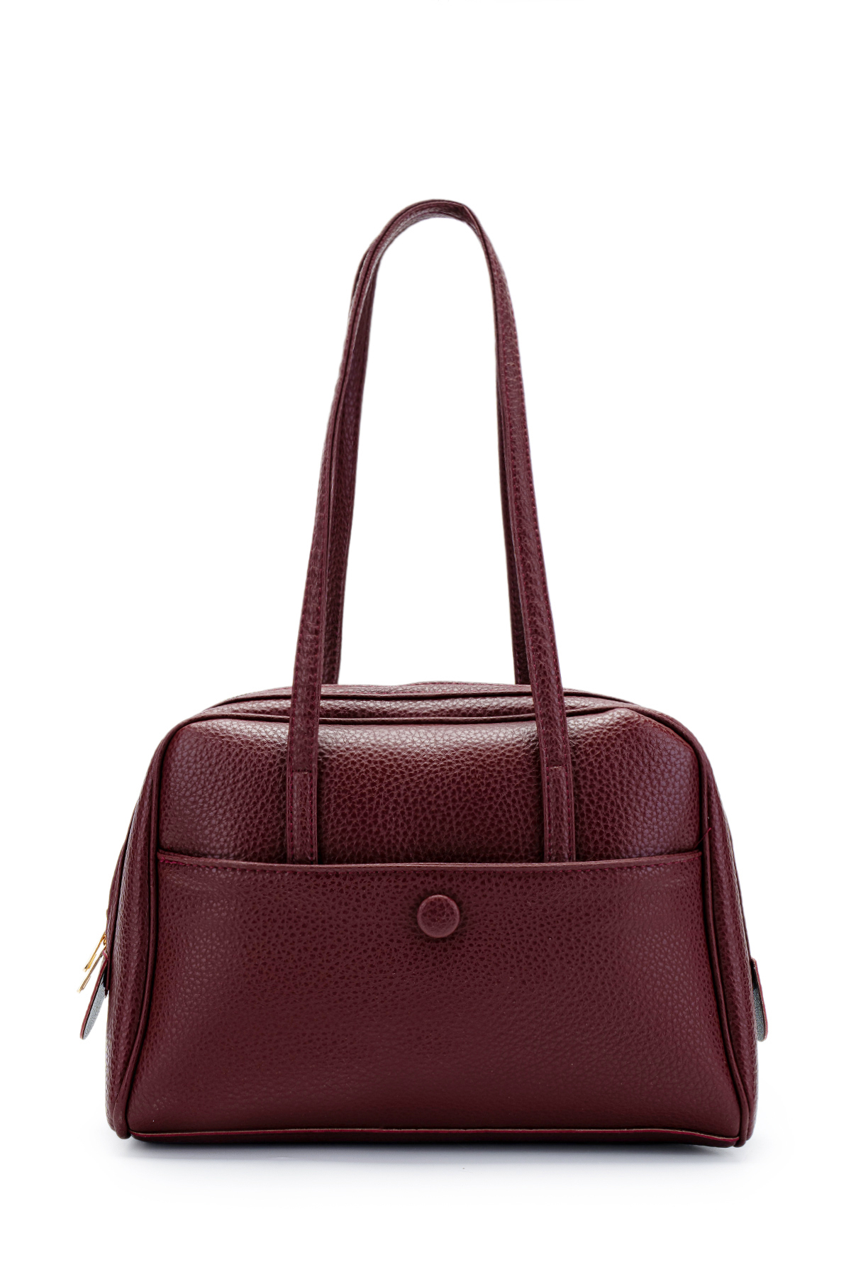 Front Pocket Detailed Leather Rocky Women's Sleeve Bag Burgundy