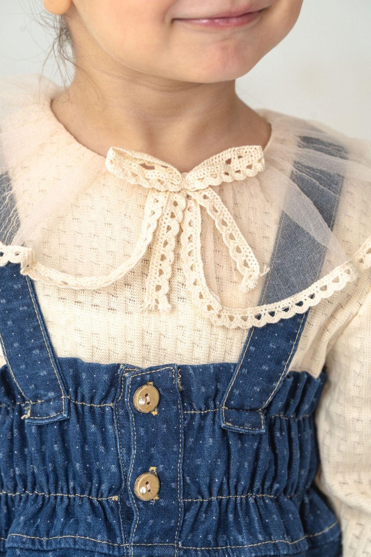 cantoy Vintage Stil Dantel Detaylı Kız Çocuk Jile Seti 3'lü Kombin fotoğrafı 4 (önizleme)