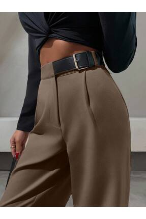 DUUE FASHİON Kadın Yarım Kemerli Palazzo Kumaş Pantolon