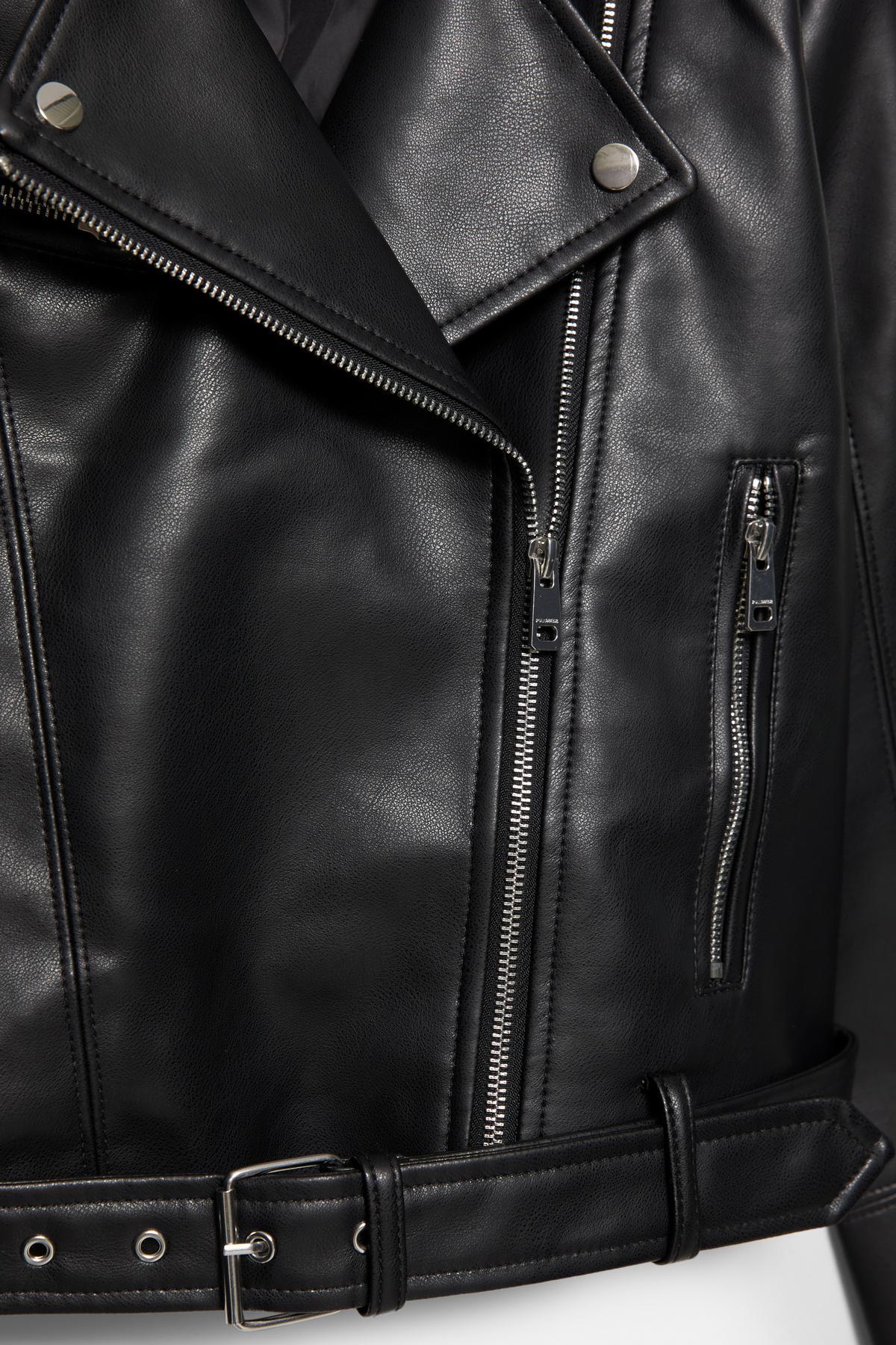 Pull & Bear  Suni deri biker ceket - Görsel 6