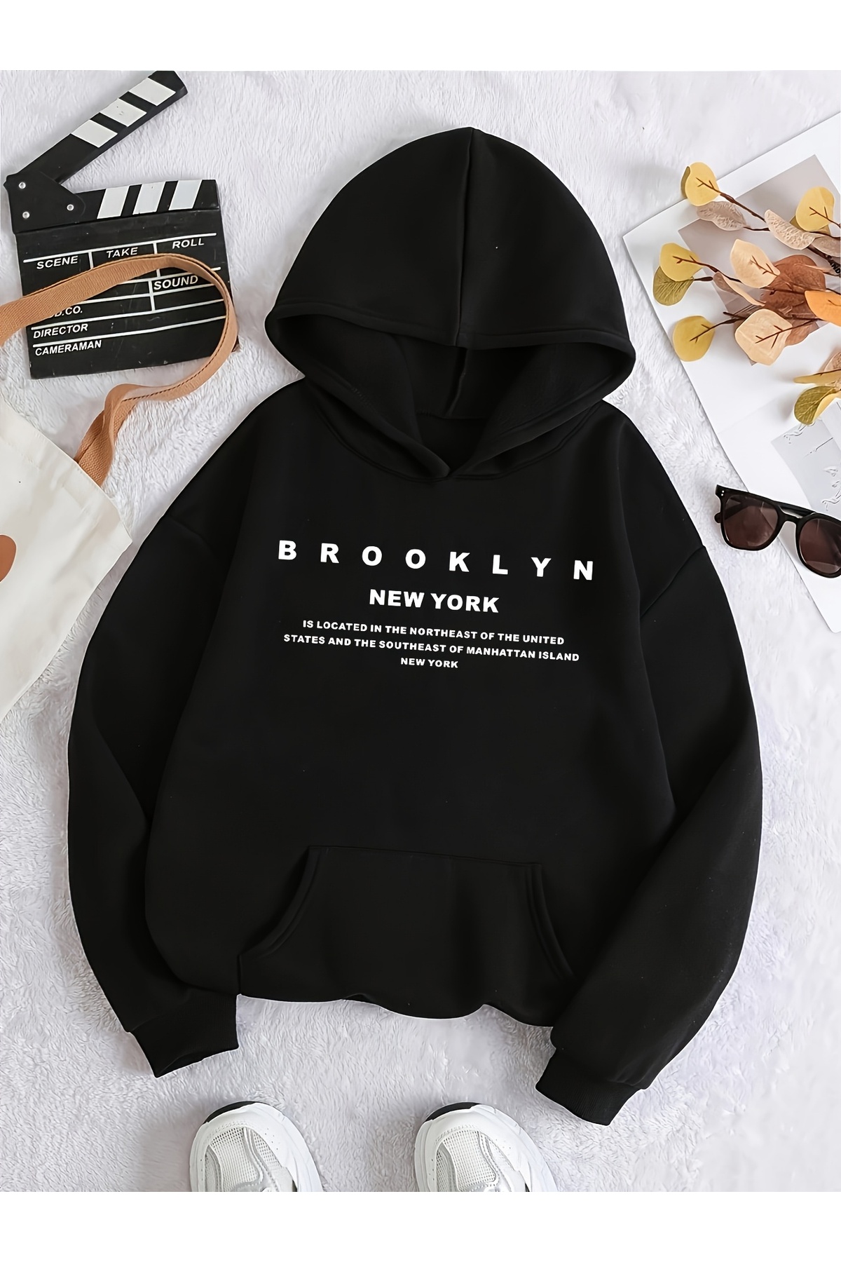Deocept Unisex Minimal Baskılı Oversize Kapüşonlu Sweatshirt